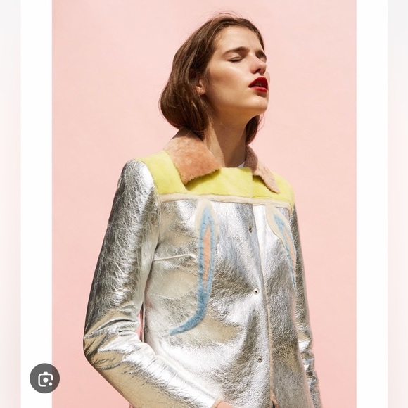 Zara Jackets & Blazers - Zara Reversible Leather Jacket w/ Shearling. Silver. Salmon/Coral Pink. Size S.